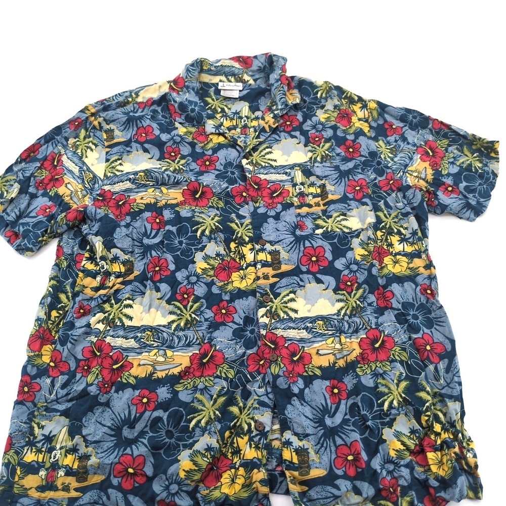 Disney Parks Men's XL Hawaiian Shirt Mickey Mouse Pluto Donald Surf Tiki Aloha